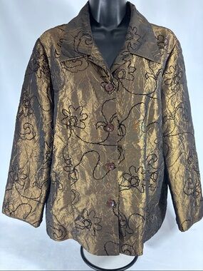 Allure Iridescent Bronze Floral Jacquard Blazer Vintage **